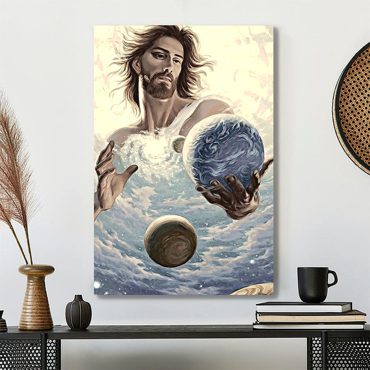 The Hands Of Him Holding The Planet Earth Canvas Wall Art For Spiritual Reflection And Faith