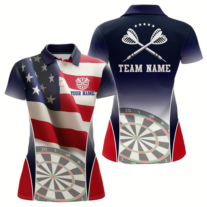 Goofygear Womens 3D American Flag Patriotic Darts Polo Shirt Personalized Dart Jersey For Women