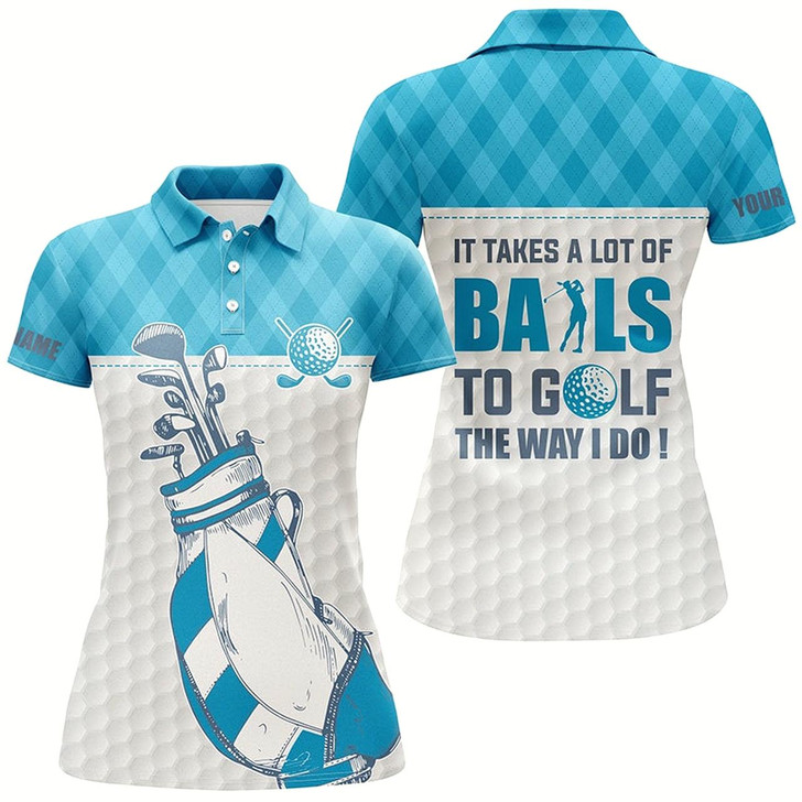Goofygear Women Golf Polo Shirt It Takes A Lot Of Balls To Golf Custom Blue Argyle Pattern Golf Shirts For Women