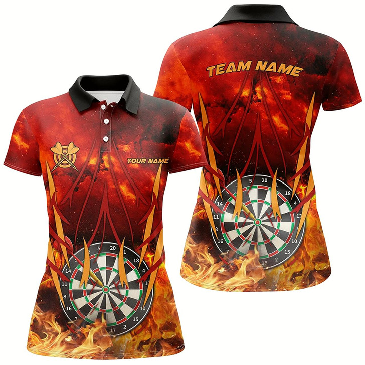 Goofygear Personalized 3D Darts Board On Fire Women Darts Polo Shirts Custom Name Flame Darts Shirts For Player