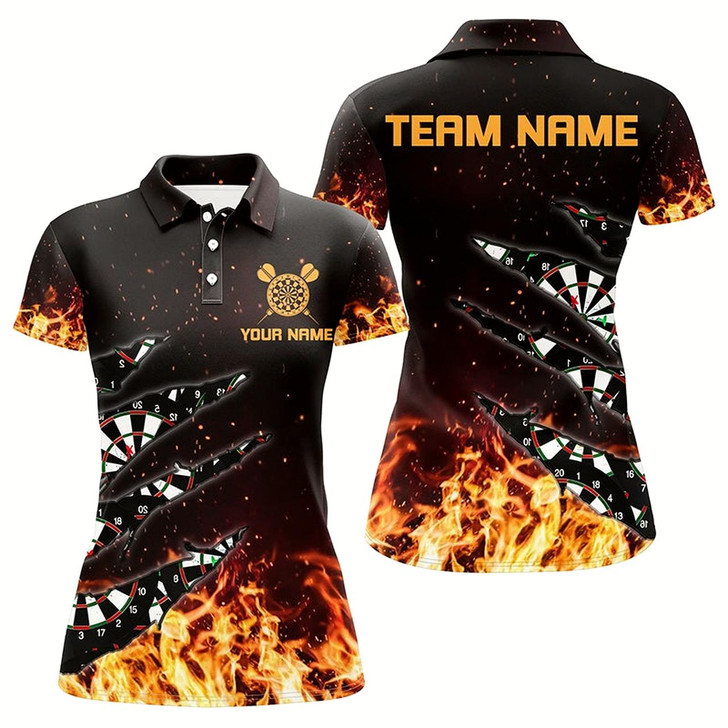 Goofygear Personalized Dart Board Fire Flame Women Darts Polo Shirts Custom Darts Player Shirts, Darts Jerseys