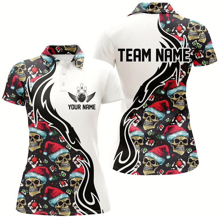 Goofygear Custom Christmas Women Bowling Polo Shirts Skull Team Bowling Jerseys Gifts For Bowlers Style 1