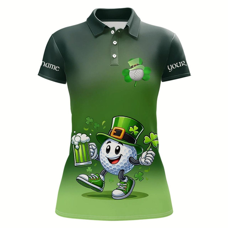 Goofygear Funny Green Golf Ball St Patrick Day Custom Women Golf Polo Shirts, Personalized Golf Attire For Women
