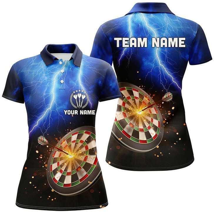Goofygear Personalized Thunder Lightning Blue Womens Darts Polo Shirt Custom Dart Jerseys For Women