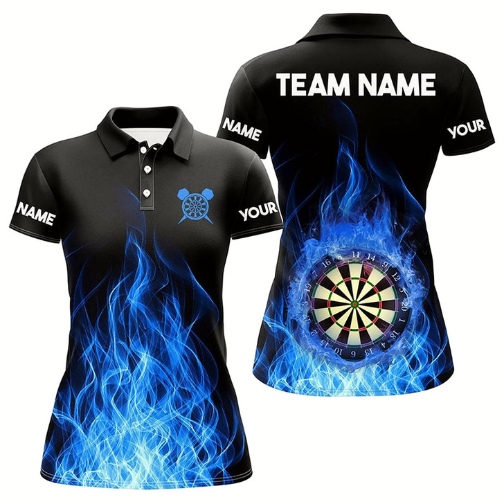 Goofygear Blue Fire Flame 3D Dartboard Women Darts Polo Shirts Custom Darts Shirts For Team Dart Jerseys
