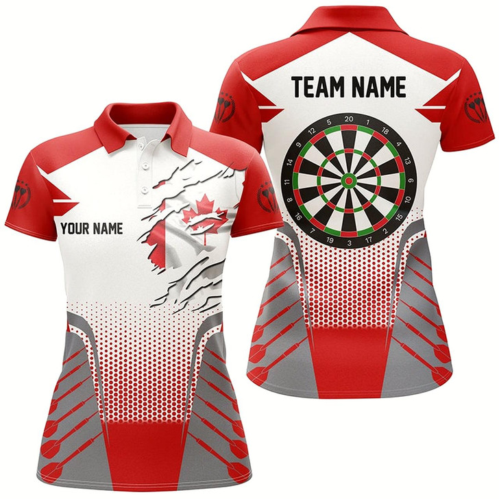Goofygear White Red Canada Flag Women Darts Polo Shirts Custom Patriotic Darts Shirts For Team Darts Jerseys