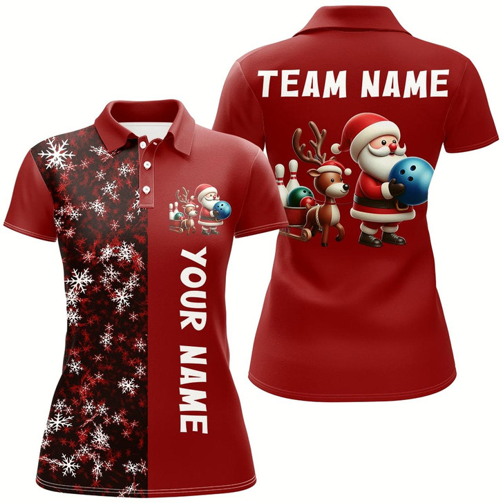 Goofygear Custom Santa Christmas Bowling Shirt For Women Bowling Team Polo Bowling Bowlers Gift