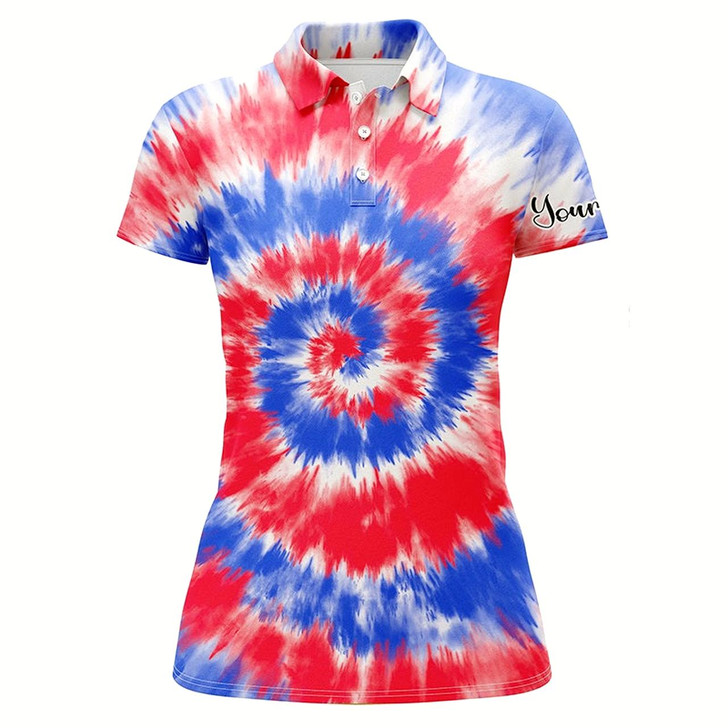 Goofygear Womens Golf Polo Shirts Red And Blue Tie Dye Background Custom Name Golf Shirt, Golfing Gift