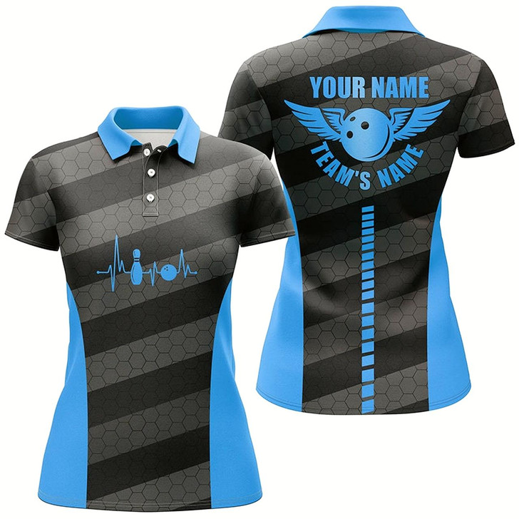 Goofygear Women Bowling Polo Shirts Custom Bowling Team Shirts For Bowlers, Team Bowling Jerseys Blue
