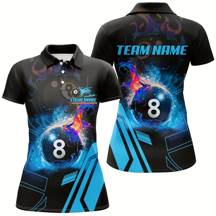 Goofygear Billiard 8 Ball Flame Blue Version 3D Printed Women Polo Shirts Best Custom Pool Team Jerseys Shirts