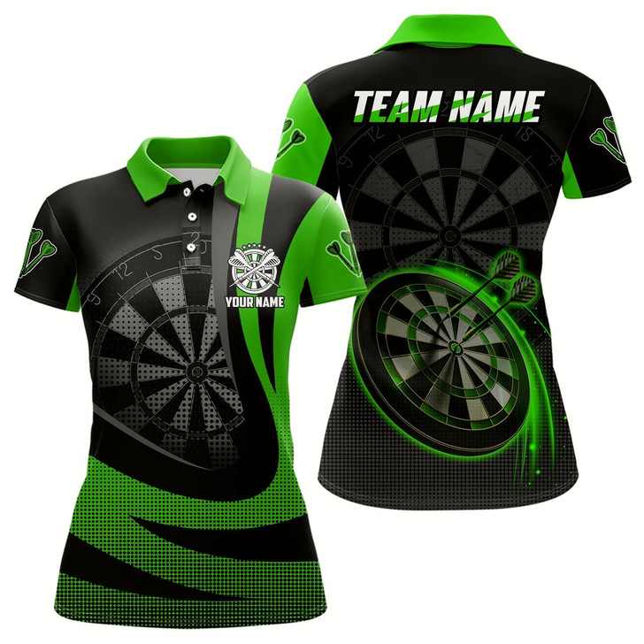 Goofygear Personalized Black Green 3D Women Darts Polo Shirt Custom Cool Darts Team Jersey For Women