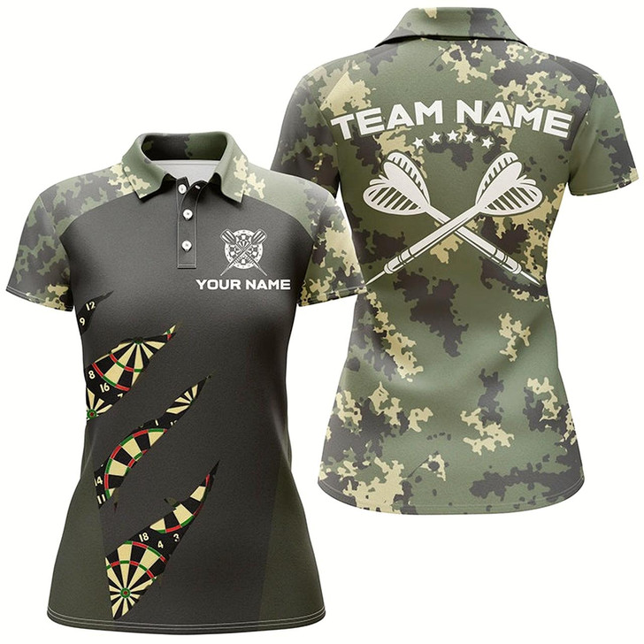 Goofygear Green Camo Darts Polo Shirt Custom Camouflage Darts Shirt For Women Darts Team Jersey