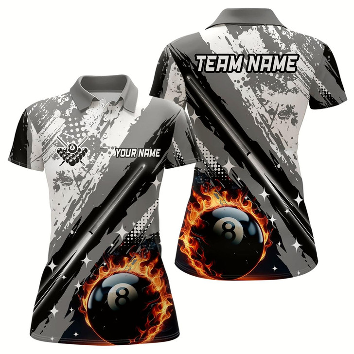 Goofygear Personalized Billiard 8 Ball Pool Grunge Style Women Polo Shirts, Best Billiard Jerseys Grey