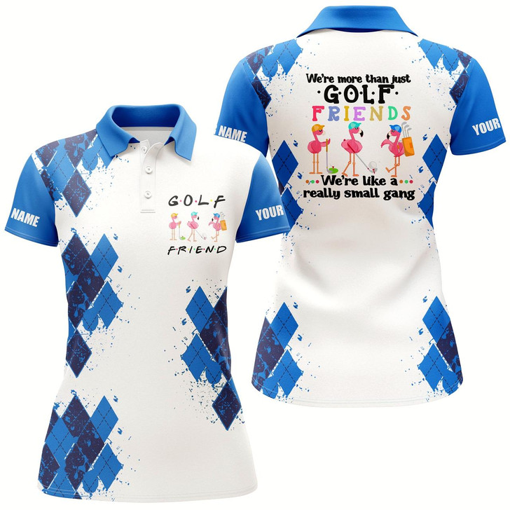 Goofygear Womens Golf Polo Shirt We'Re More Than Just Golf Friends Flamingo Custom Name Funny Golf Shirt Blue