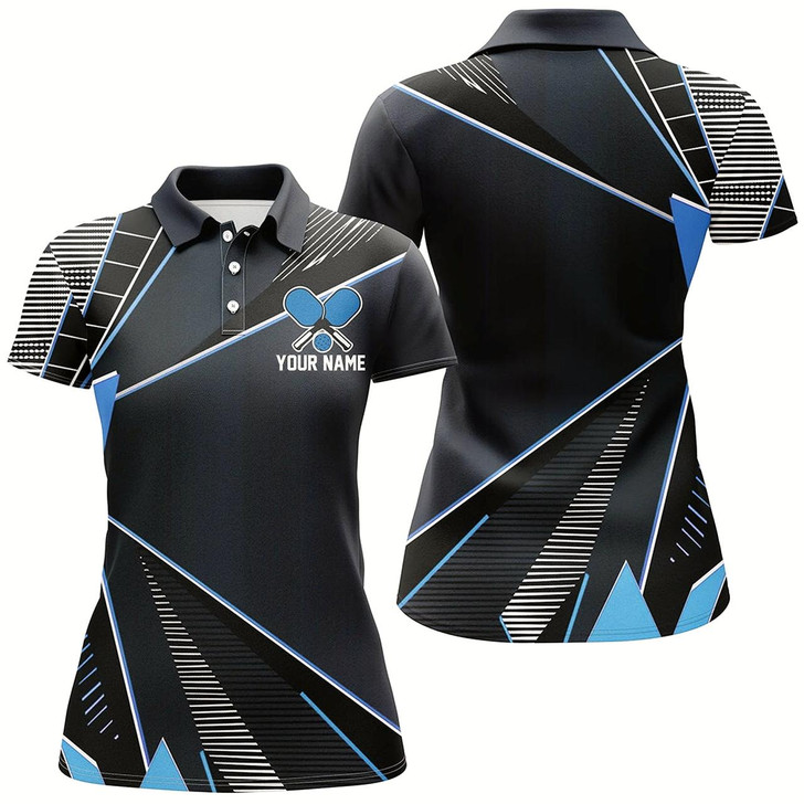 Goofygear Black And Blue Personalized Pickleball Jerseys For Women, Pickleball Polo Shirts Uniform Style 1