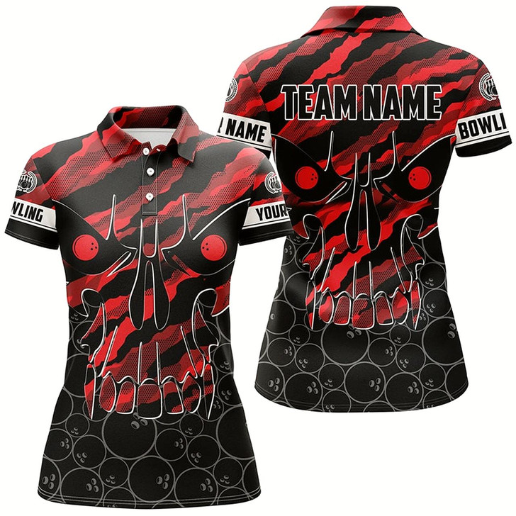 Goofygear Personalized Skull Bowling Polo Shirt For Women Custom Team'S Name Red Camo Bowler Jerseys