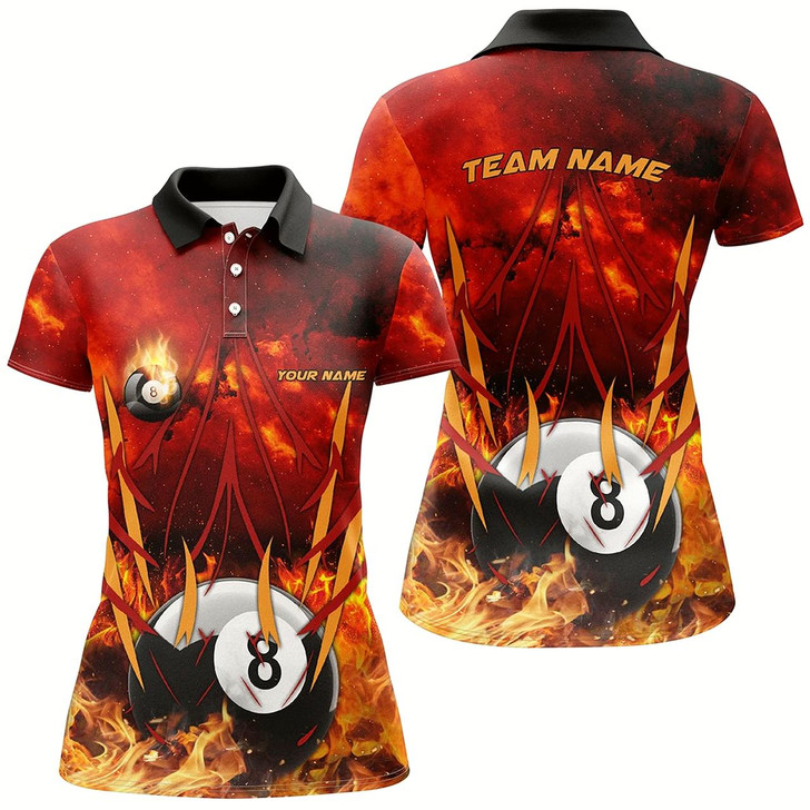 Goofygear 8 Ball Pool In Fire Custom 3D Printed Billiard Polo Shirts For Women, Best Pool Team Jerseys Shirts