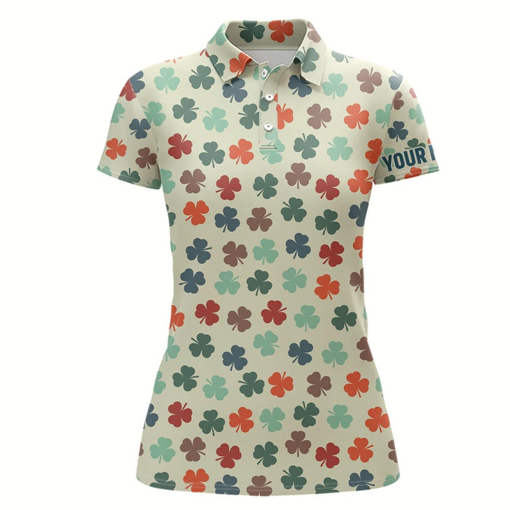 Goofygear Colorful Clover Leaves Patrick Day Womens Golf Polo Shirts Custom Name Golf Shirts Golf Gifts