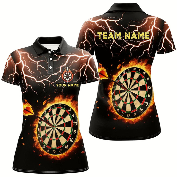 Goofygear Personalized Fire Darts Board Thunder Lightning Custom Women Dart Polo Shirts, Darts Team Jerseys