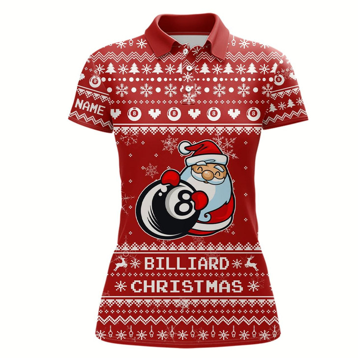 Goofygear Personalized Red Funny Billiard 8 Ball Pool With Santa Claus Christmas Billiard Polo Shirts For Women