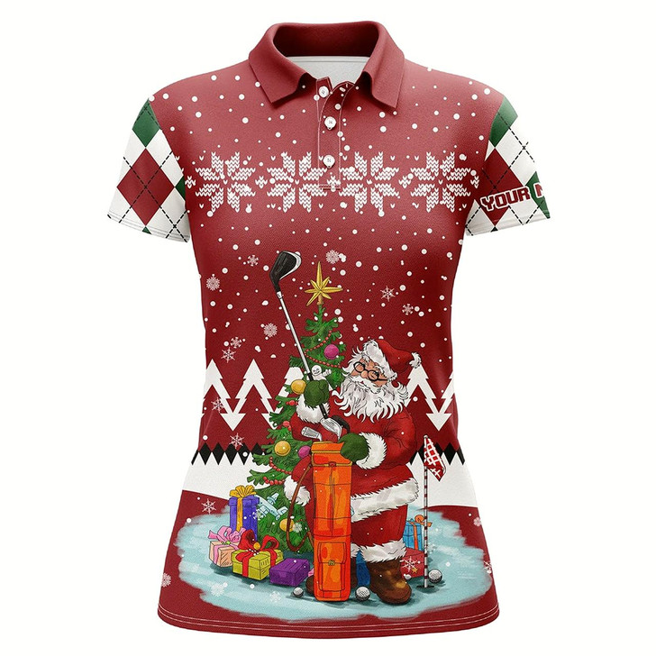 Goofygear Ugly Christmas Red Argyle Pattern Golf Shirt Custom Womens Polo Shirt Santa Golfer Christmas Gift
