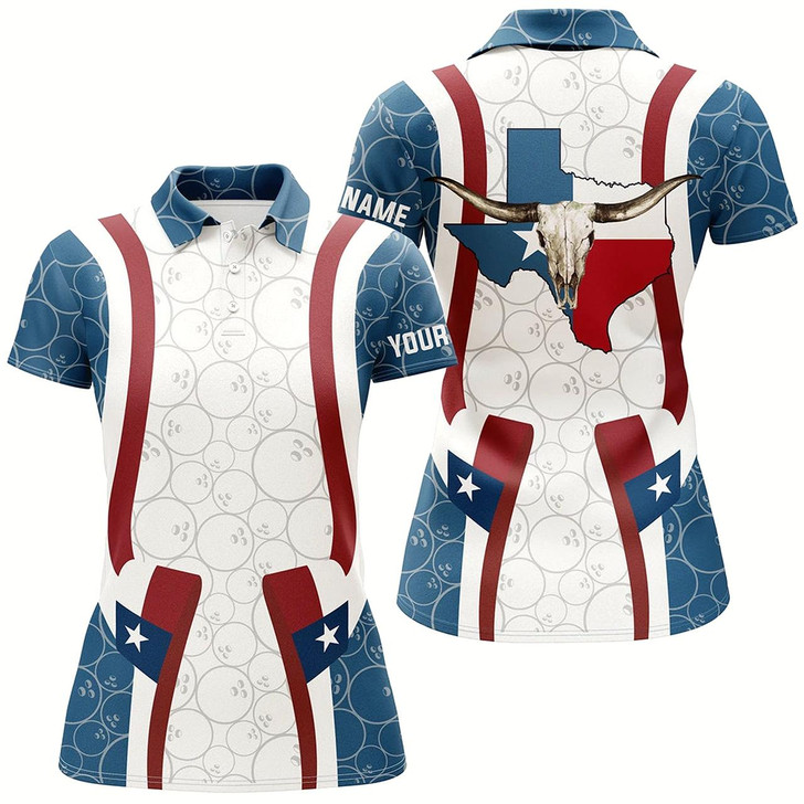 Goofygear Texas Flag Longhorn Bowling Shirts For Women Bowling Team League Jersey Custom Bowling Polo Shirts