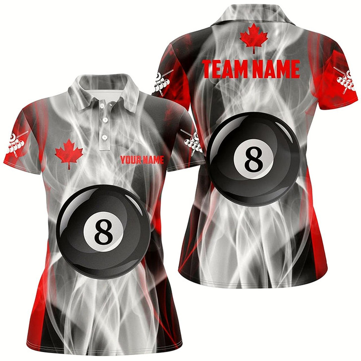 Goofygear Personalized Canada Flag Billiard Women Polo Shirts, 8 Ball Pool Canadian Billiard Shirts For Patriot