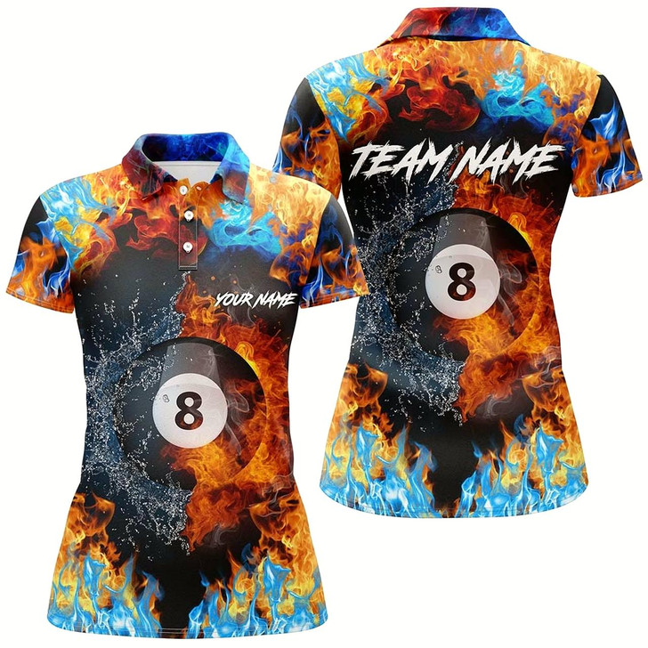 Goofygear Personalized Billiard Ball In Fire And Water All Over Print 3D Polo Shirts For Women
