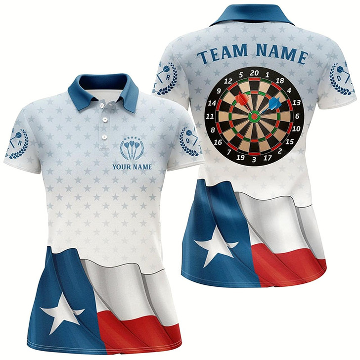Goofygear Personalized Texas Flag Women Darts Polo Shirts Custom Texas Flag Darts Shirts For Patriotic Player