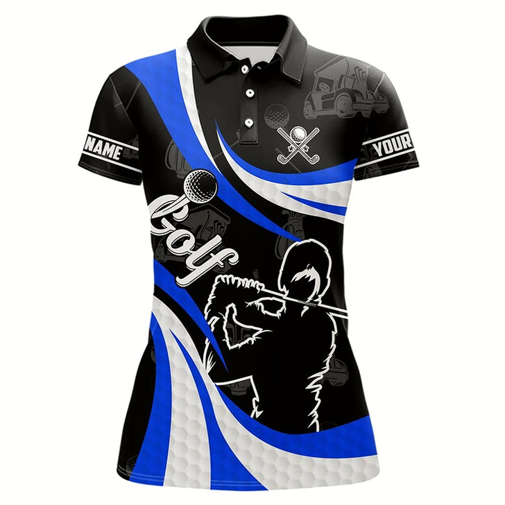 Goofygear Black And White Women Golf Polo Shirts Custom Ladies Golf Top, Best Golf Gifts Blue