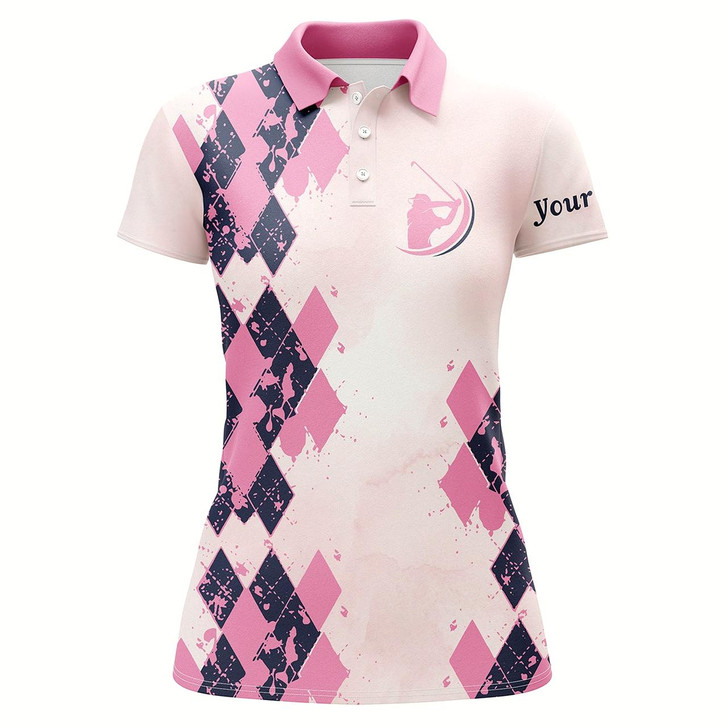 Goofygear Pink Pattern Womens Golf Polo Shirt Custom Name Unique Gifts For Golf Lovers