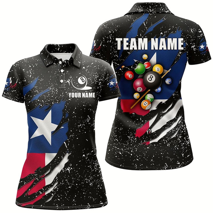 Goofygear Grunge Texas Flag 3D Billiard Balls Polo Shirts For Women Custom Patriotic Billiard Jerseys Attire