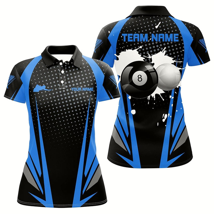 Goofygear Personalized Paint Billiard Balls Black Blue 3D Polo Shirts For Women, 8 Ball Billiards Jerseys