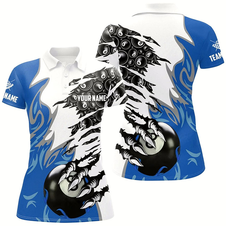 Goofygear Personalized Claw 8 Ball Pool Blue 3D Billiard Polo Shirts For Women Best Billiard Apparel Clothing Style 1