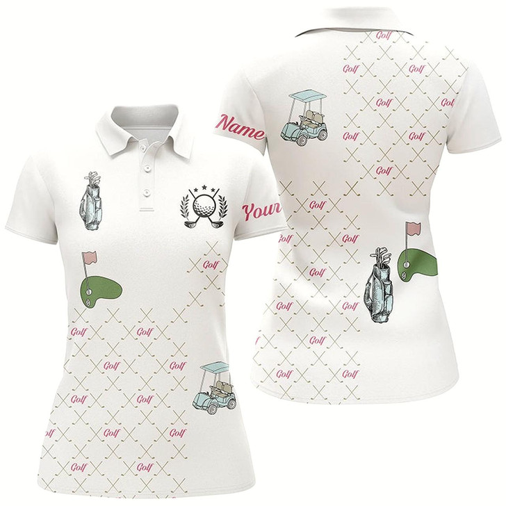 Goofygear White Womens Golf Polos Shirts Custom Golf Clubs Pattern Golf Shirt, Ladies Golf Shirts Gift For Mom