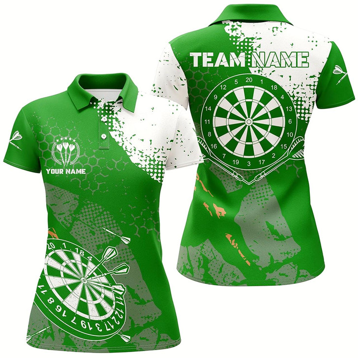 Goofygear Retro Green White Pattern Custom Womens Darts Polo Shirts Dart Team Jerseys For Women