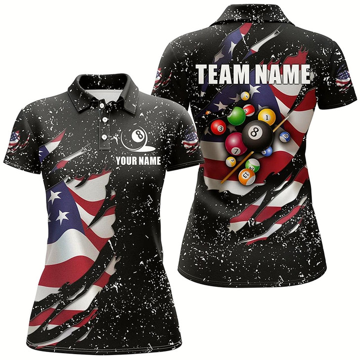 Goofygear Grunge Us Flag 3D Billiard Balls Polo Shirts For Women Custom Patriotic Billiard Jerseys Attire
