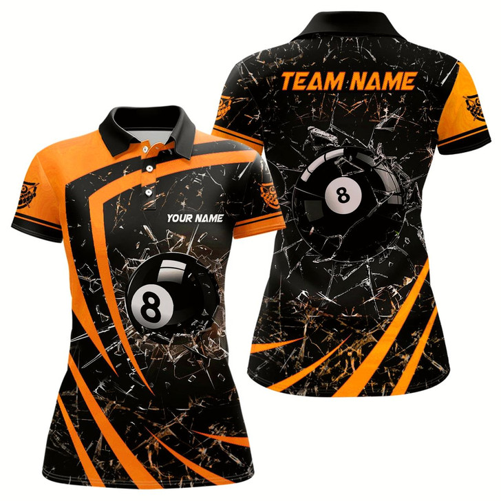Goofygear Personalized Orange Glass Break 8 Ball Billiard 3D Polo Shirts For Women, Custom 8 Ball Pool Jerseys Style 1