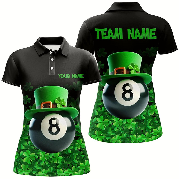 Goofygear Personalized St Patrick'S Day 8 Ball Pool 3D Polo Shirts For Women, Shamrock Billiard Team Jerseys