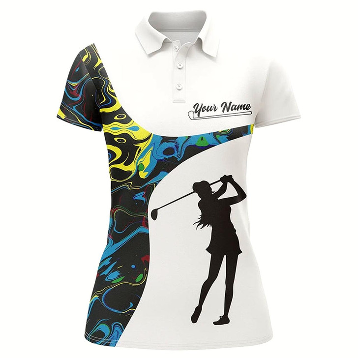 Goofygear Womens Golf Polo Shirts Custom Camo White Golf Tops, Best Ladies Golf Wear