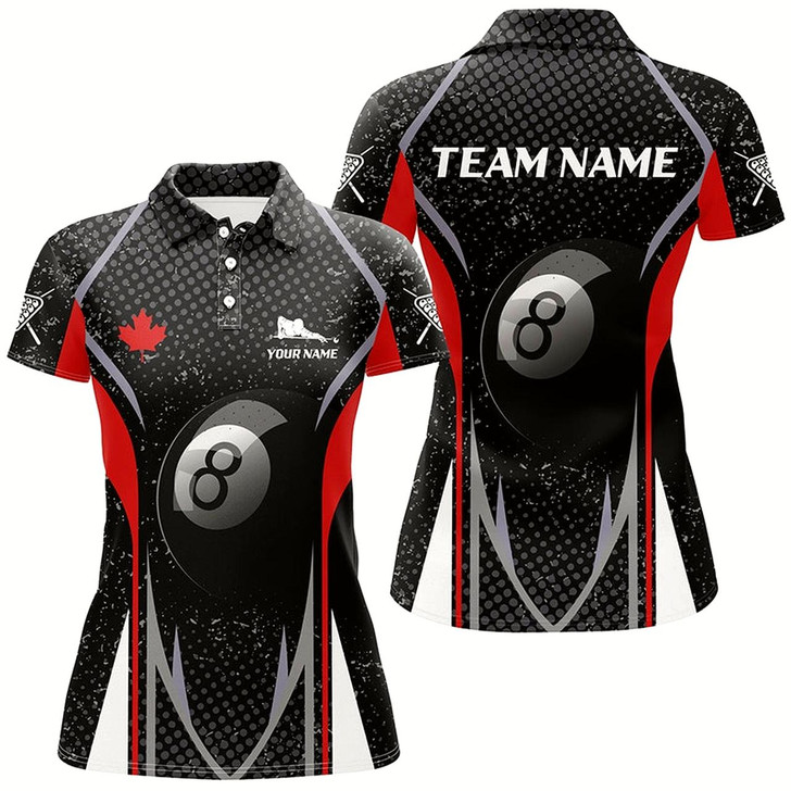 Goofygear 8 Ball Billiard Canadian Flag Grunge Personalized Women Polo Shirts Custom Patriotic Billiard Gifts