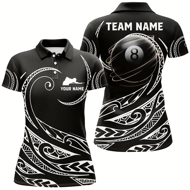 Goofygear Personalized Black White 8 Ball Pool Tribal Pattern Women Polo Shirts Custom 3D Billiard Pool Jersey