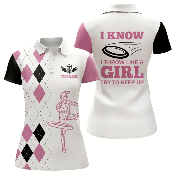 Goofygear Pink Argyle Pattern Disc Golf Polo Shirts Custom Disc Golf Shirts For Women Cool Golf Gifts