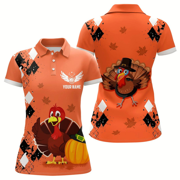 Goofygear Turkey Bird Thanksgiving Golf Polo Shirt Argyle Orange Custom Women Golf Tops Cool Golf Gifts Style 2