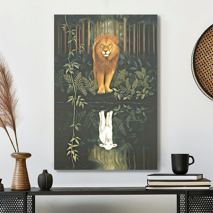 Lion And Sheep Canvas Artwork Featuring Poster And Scripture For Christian Gifts Inspirational Wall Art And Faith Based