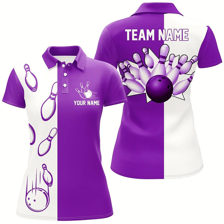 Goofygear Purple And White Retro Vintage Bowling Polo Shirts For Women Custom Bowling Team Jerseys