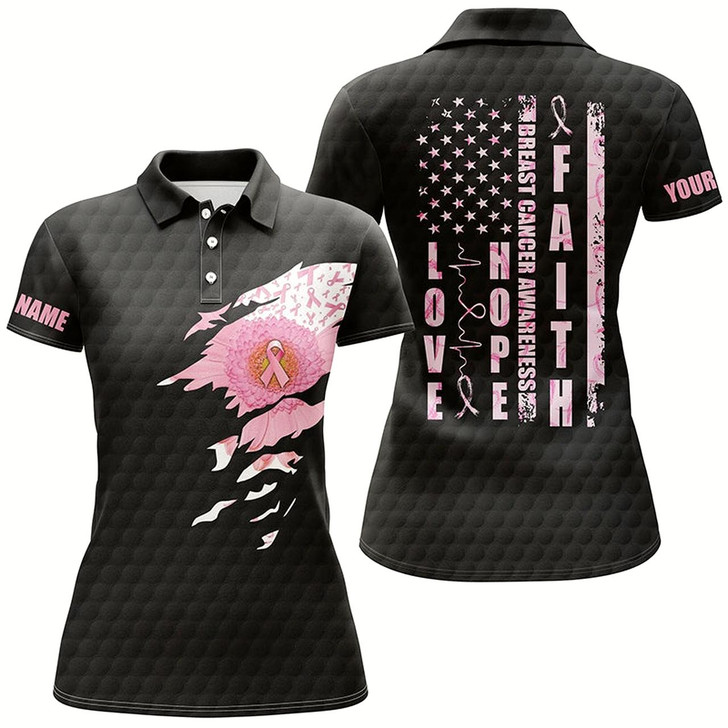 Goofygear Faith Hope Love Flower Breast Cancer Awareness Womens Polo Shirts American Flag Golf Tops