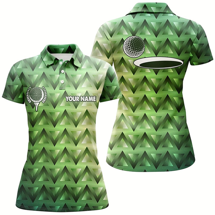 Goofygear Green Triangle Pattern Womens Golf Polo Shirt Custom Golf Tops For Ladies, Golf Gifts