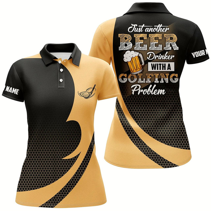 Goofygear Black And Yellow Women Golf Polo Shirts Custom Just Another Beer Drinker With A Golfing Problem