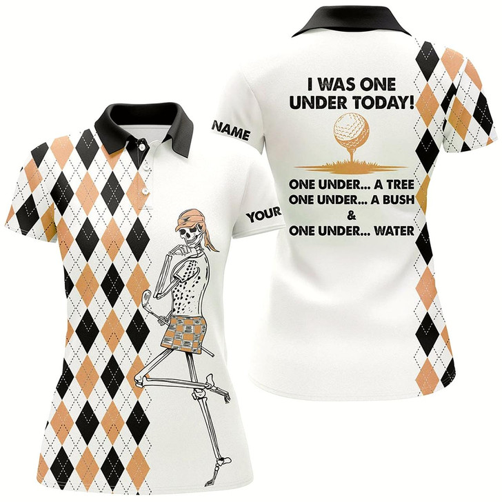 Goofygear Golf Skull Women Golf Polo Shirts Custom I Was One Under Today One Under A Tree, Bush, Water Orange